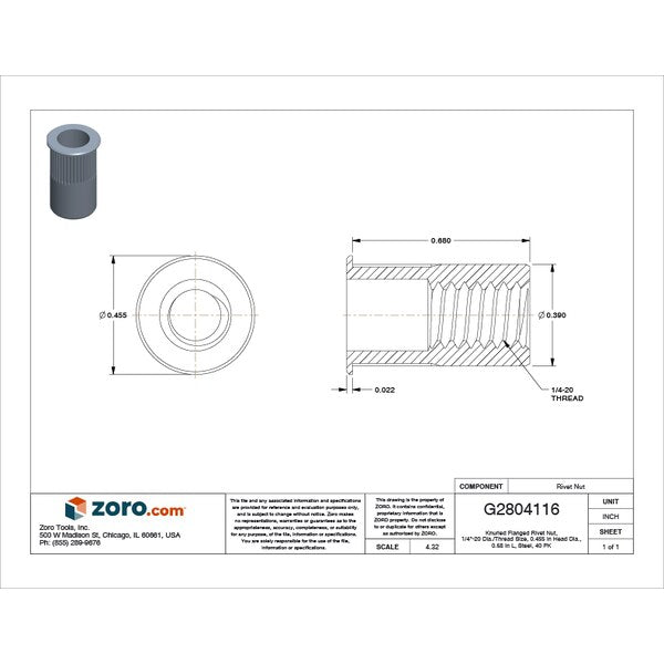 Rivet Nut, 1/4