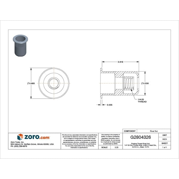 Rivet Nut, 1/4