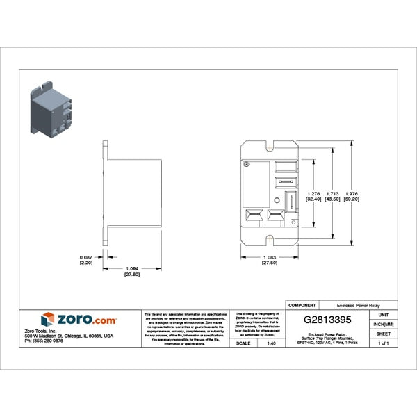 Enclosed Power Relay, Surface (Top Flange) Mounted, SPST-NO, 120V AC, 4 Pins, 1 Poles