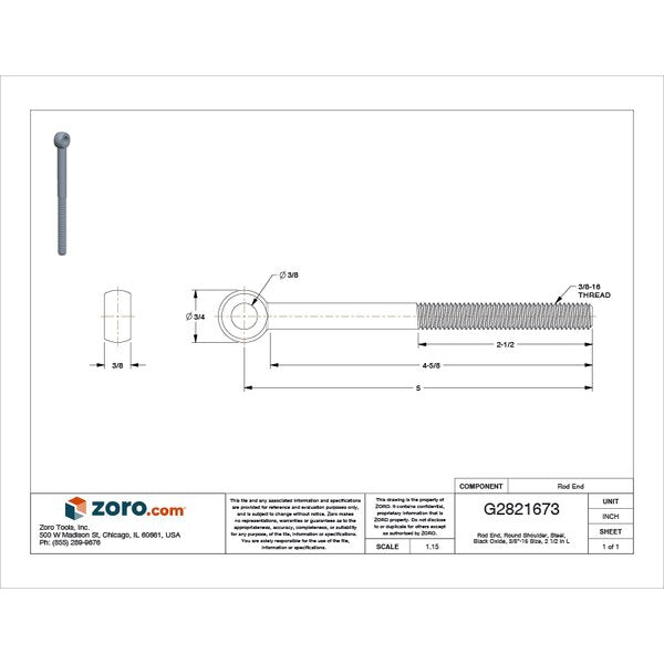 Eye Bolt With Shoulder, 3/8