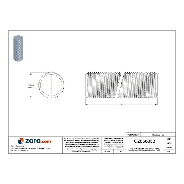 Fully Threaded Rod, 3/8