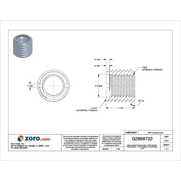 Heavy Wall Self Locking Thread Insert, 7/8