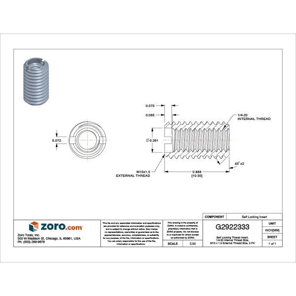 Heavy Wall Self Locking Thread Insert, 1/4