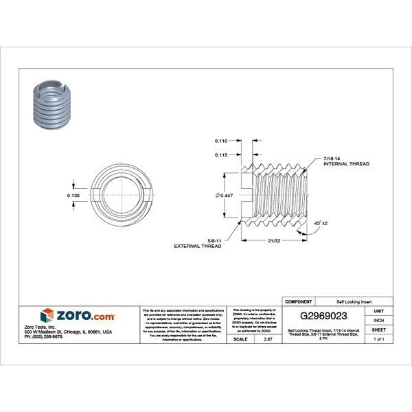 Heavy Wall Self Locking Thread Insert, 7/16