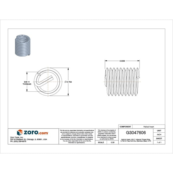 Tanged Helical Insert, Free-Running, 5/8