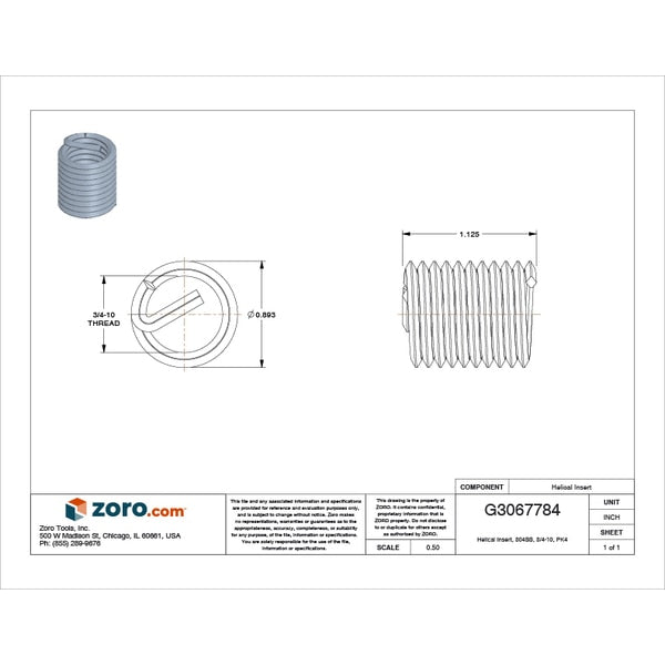 Tanged Helical Insert, Free-Running, 3/4