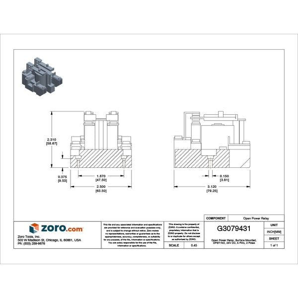 Open Power Relay, Surface Mounted, DPST-NO, 24V DC, 6 Pins, 2 Poles