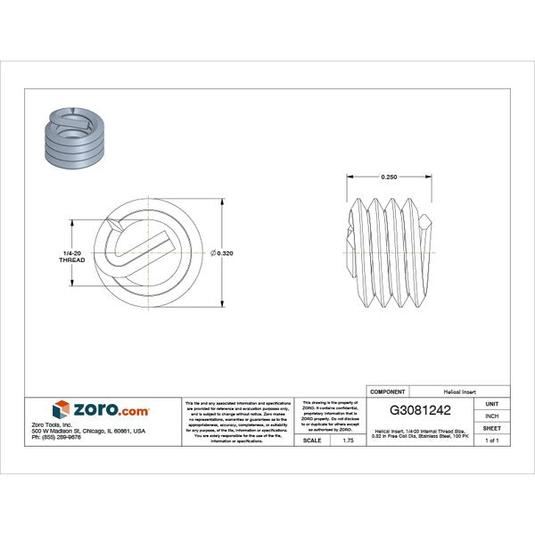 Tanged Helical Insert, Free-Running, 1/4