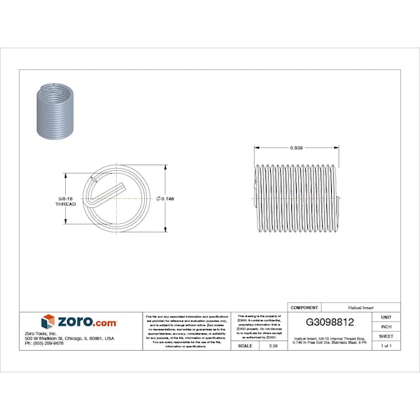Tanged Helical Insert, Free-Running, 5/8