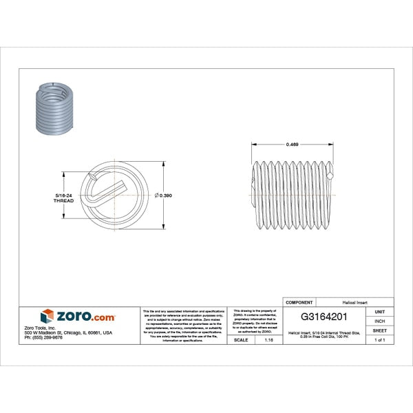 Tanged Helical Insert, Screw-Locking, 5/16