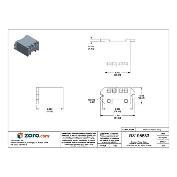Enclosed Power Relay, DIN-Rail & Surface Mounted, DPST-NO, 24V AC, 6 Pins, 2 Poles