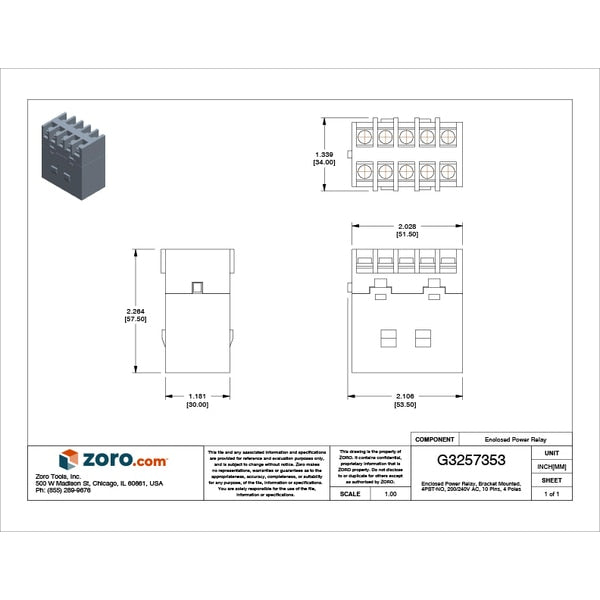 Enclosed Power Relay, Bracket Mounted, 4PST-NO, 200/240V AC, 10 Pins, 4 Poles