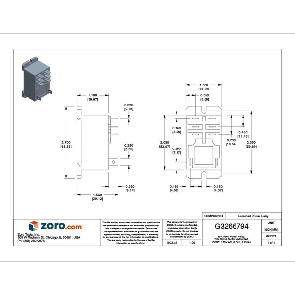 Enclosed Power Relay, DIN-Rail & Surface Mounted, DPDT, 120V AC, 8 Pins, 2 Poles