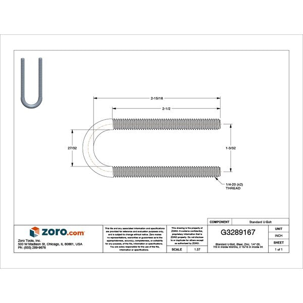 Round U-Bolt, 1/4