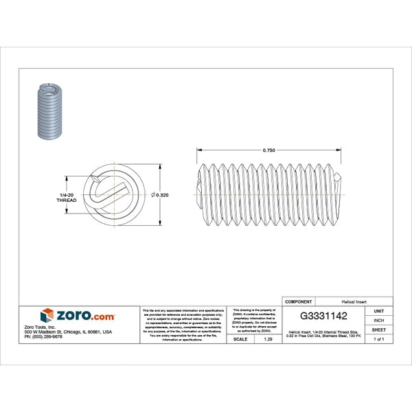 Tanged Helical Insert, Free-Running, 1/4