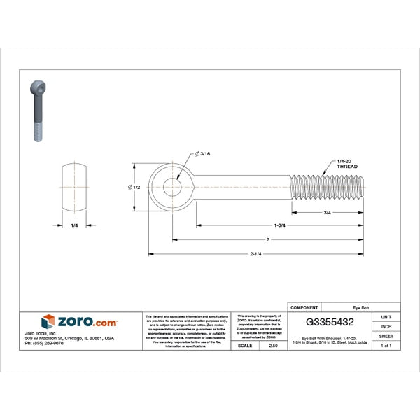 Eye Bolt With Shoulder, 1/4