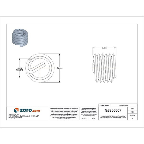 Tanged Helical Insert, Free-Running, 1/2