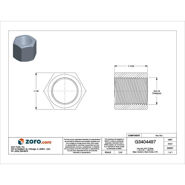 Hex Nut, 3/4