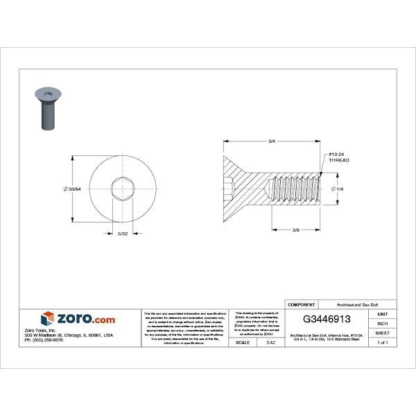 Arch Barrel, #10-24, 3/4 in Brl Lg, 1/4 in Brl Dia, 18-8 Stainless Steel Plain