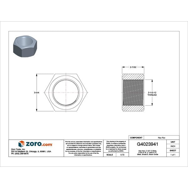 Hex Nut, 2-1/2