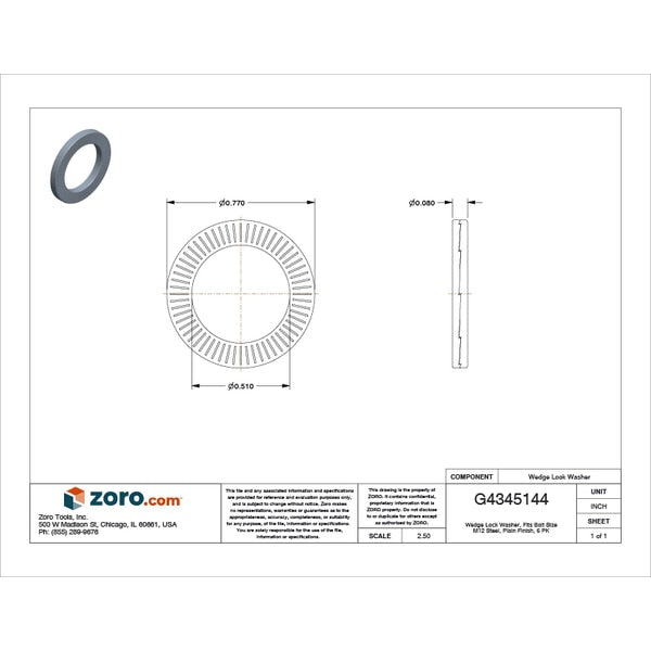 Wedge Lock Washer, Fits Bolt Size M12 Steel, Plain Finish, 6 PK