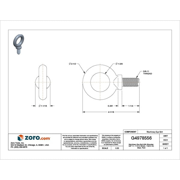 Machinery Eye Bolt With Shoulder, 5/8