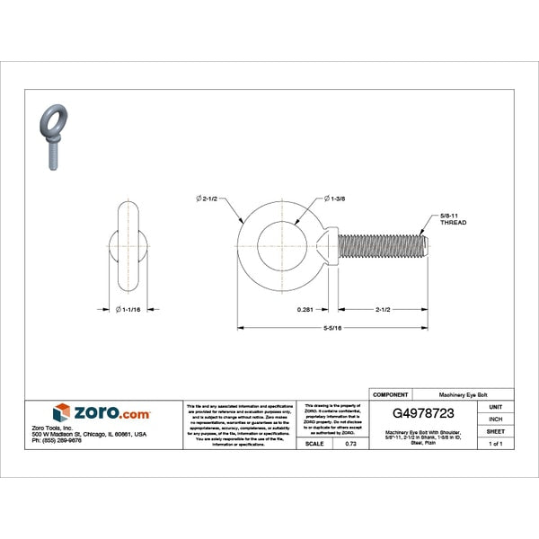 Machinery Eye Bolt With Shoulder, 5/8