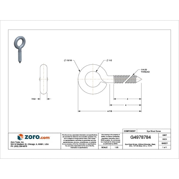 Eye Wood Screw Without Shoulder, 1/4