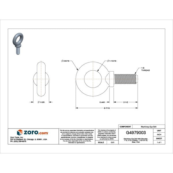 Machinery Eye Bolt With Shoulder, 1