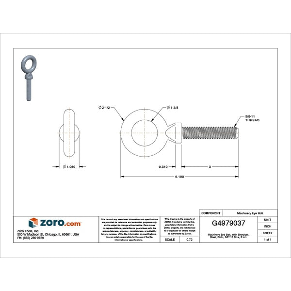Machinery Eye Bolt With Shoulder, 5/8