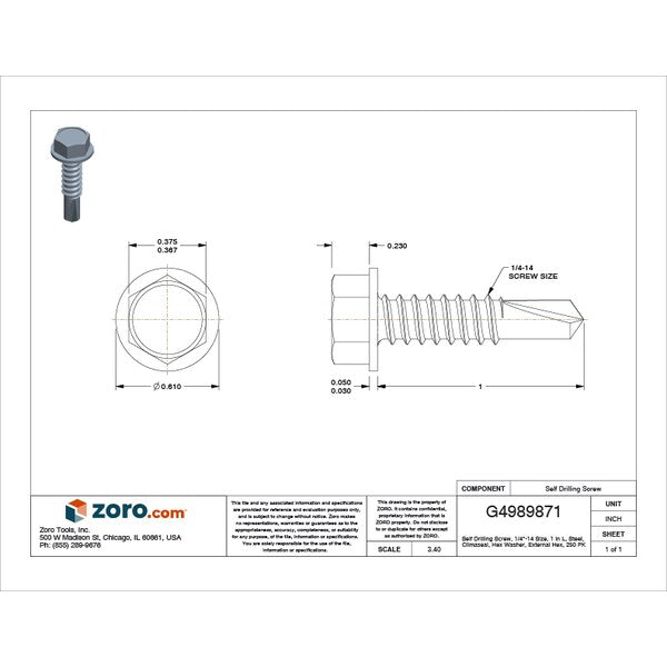 Self-Drilling Screw, 1/4