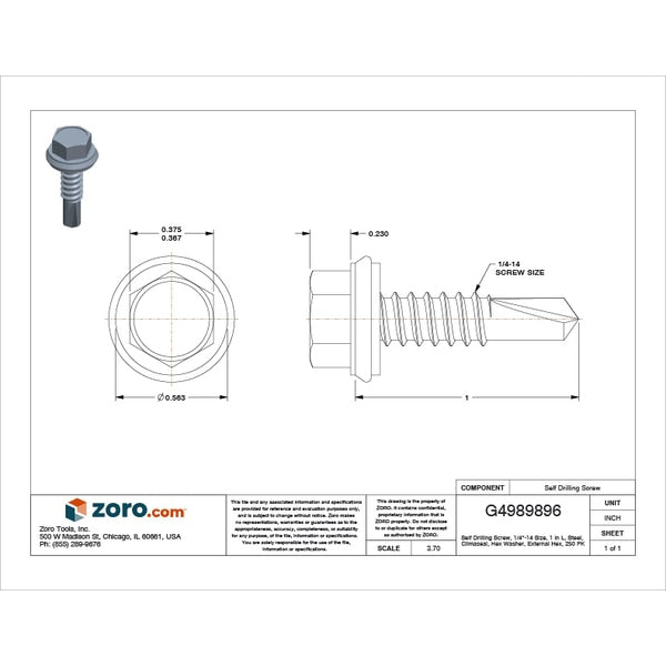 Self-Drilling Screw, 1/4