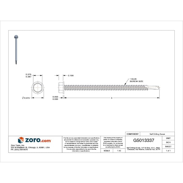 Self-Drilling Screw, 1/4