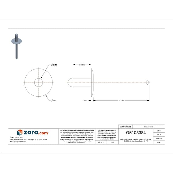 Blind Rivet, Dome Head, 3/16 in Dia., 13/32 in L, Aluminum Body, 50 PK