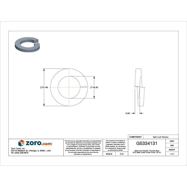 Split Lock Washer, Fits Bolt Size M16 Steel, Black Oxide Finish, 25 PK