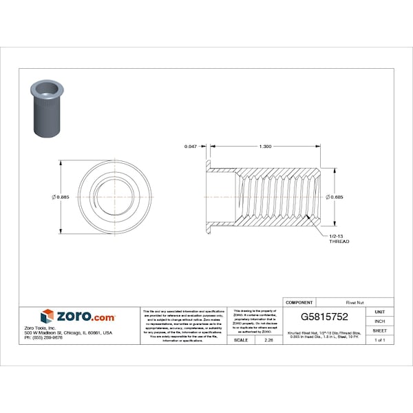 Rivet Nut, 1/2