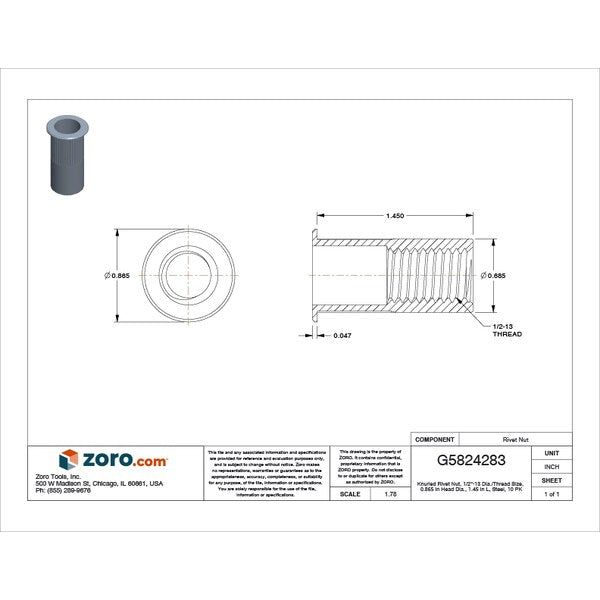 Rivet Nut, 1/2