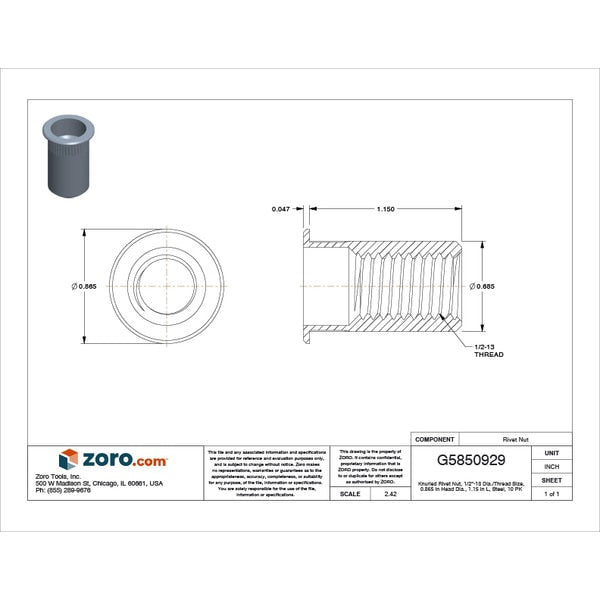 Rivet Nut, 1/2
