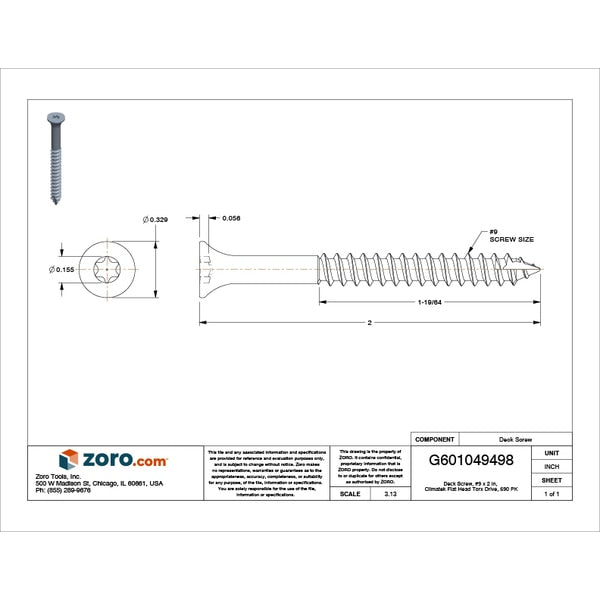 Deck Screw, #9 x 2 in, Climatek, Flat Head, Torx Drive, 690 PK