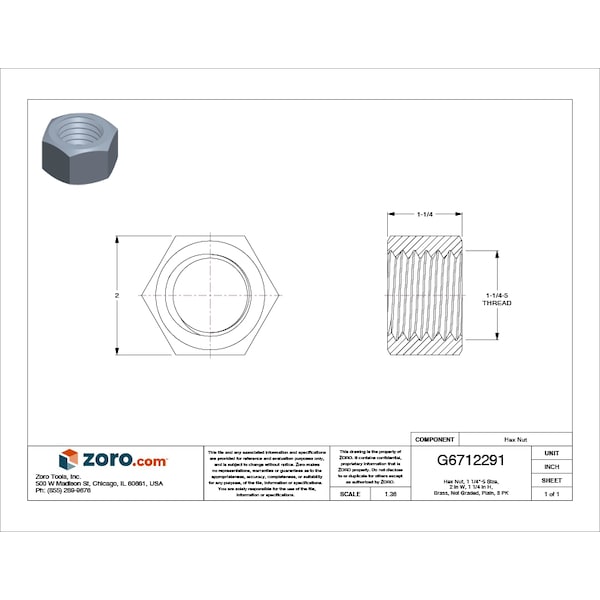 Hex Nut, 1-1/4