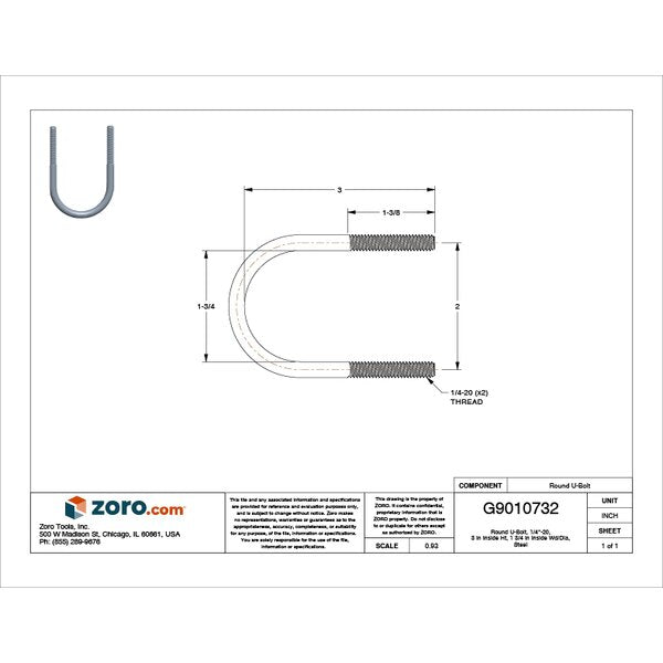 Round U-Bolt, 1/4