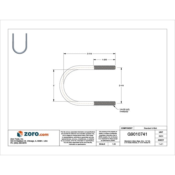 Round U-Bolt, 1/4