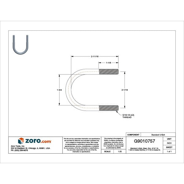 Round U-Bolt, 5/16