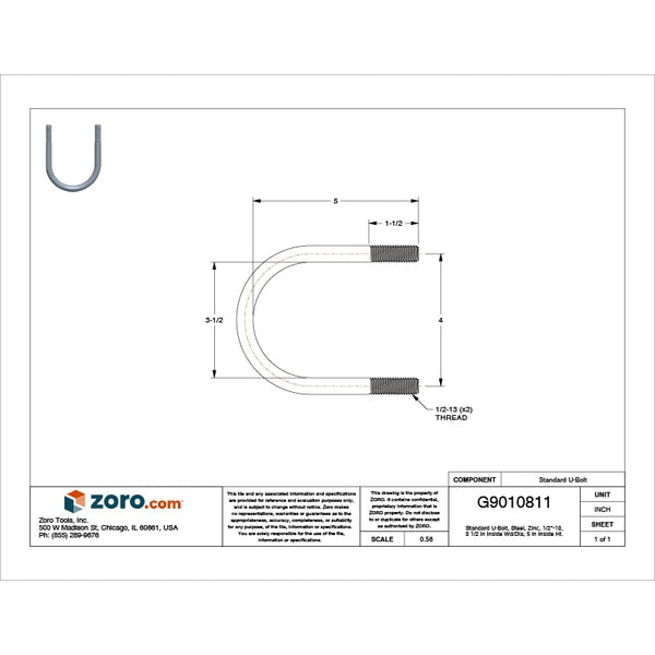 Round U-Bolt, 1/2