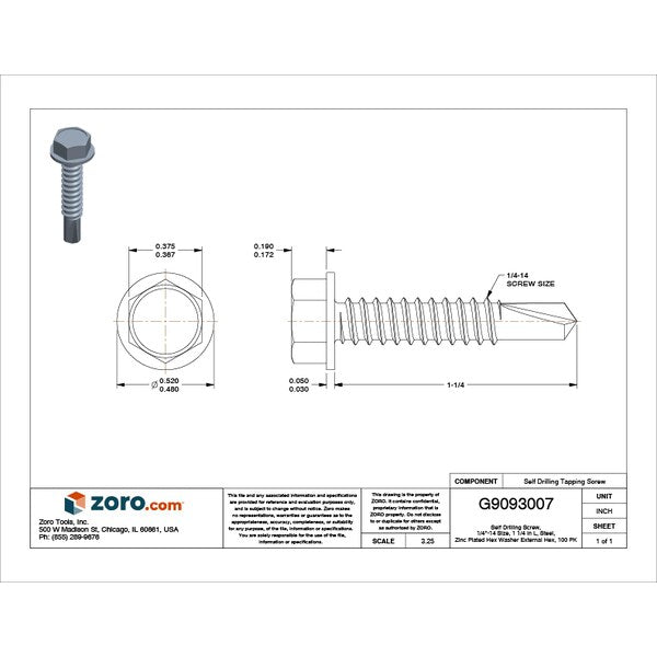 Self-Drilling Screw, 1/4