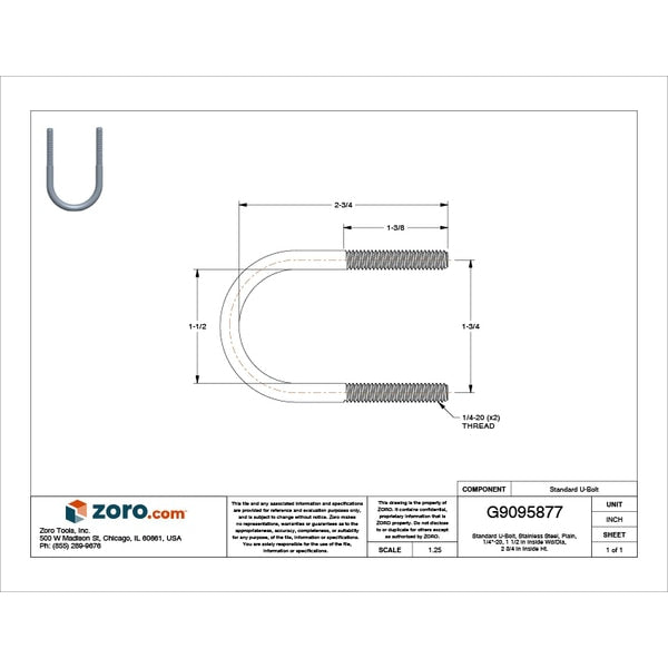 Round U-Bolt, 1/4