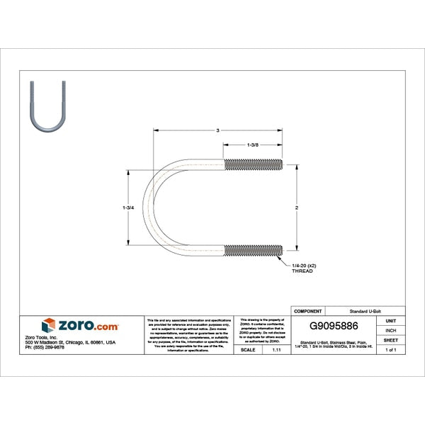 Round U-Bolt, 1/4
