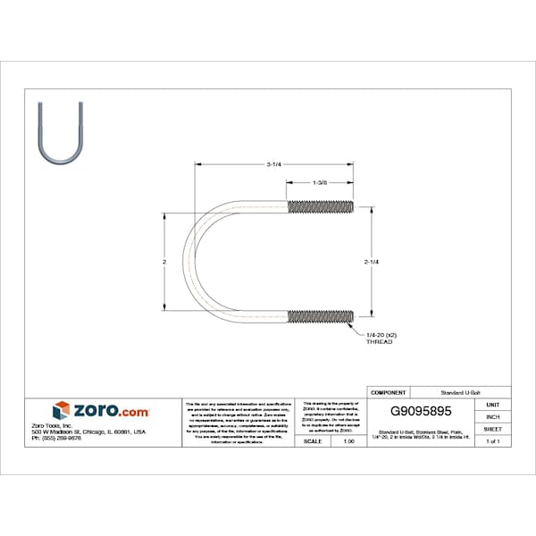 Round U-Bolt, 1/4