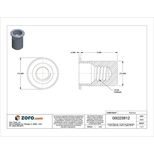 Rivet Nut, 1/4