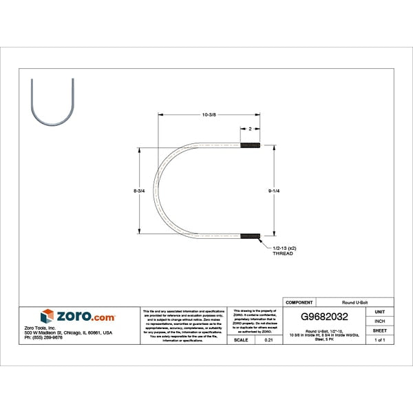 Round U-Bolt, 1/2